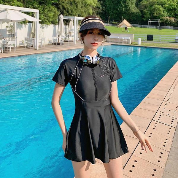 

one-piece suits one piece swimdress short sleeve rash guard holiday surfing suit push up swimwear pad wetsuit zipper bathsuit boyshort