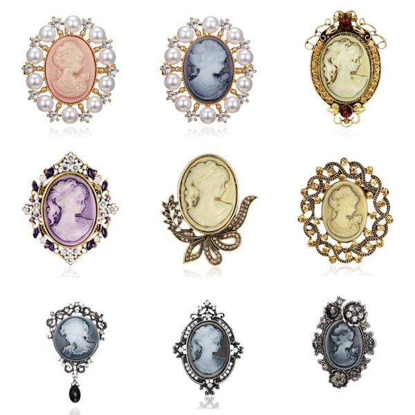 

pins, brooches crystal rhinestones cameo vintage for women queen's beauty head brooch pin clothing accessories girls gifts, Gray