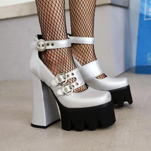 

dress shoes pumps high heels brand women ankle strap buckle platform ladies shoe square heel fashion shallow leather single, Black
