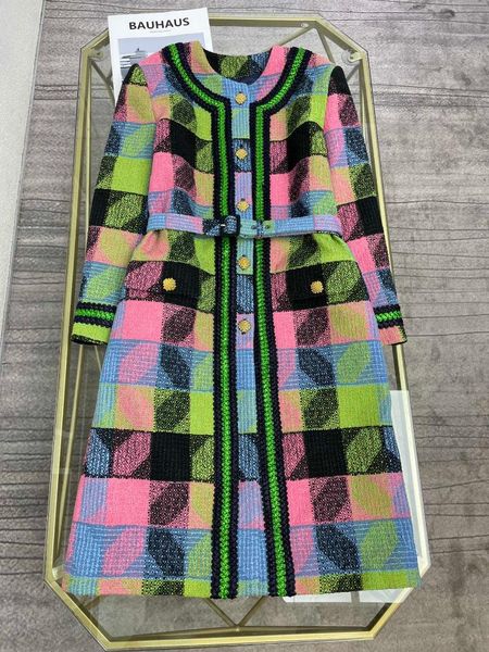 

women's wool & blends winter sweet retro rainbow plaid tweed coat 21106db01, Black