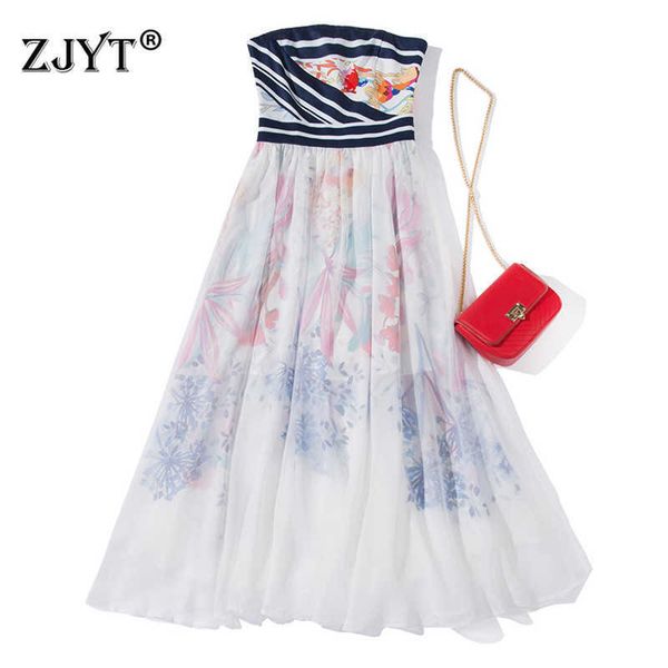 

runway designer fashion summer strapless print long maxi cocktail party dress backless women elegant beach holiday vestidos 210601, Black;gray
