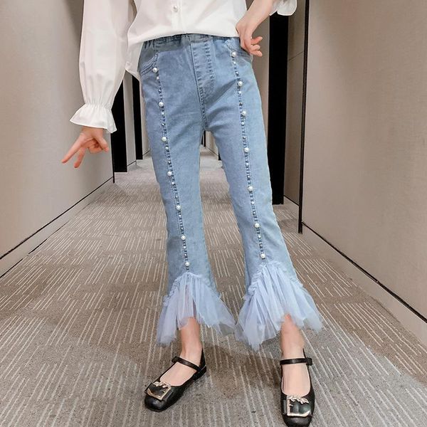 

girls' jeans autumn clothes fashion children's pants girls trousers spring and western style stretch, Blue