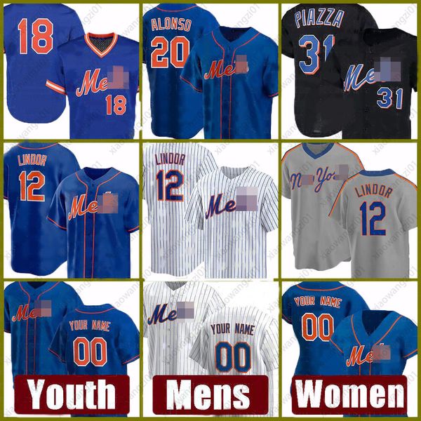 

mens women youth 12 francisco lindor baseball jersey 20 pete alonso custom 48 jacob degrom 18 darryl strawberry 31 mike piazza, Blue;black