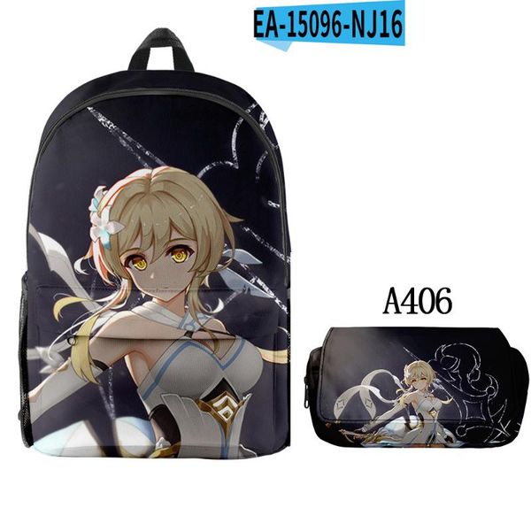

backpack genshin impact 2pcs/set women men oxford waterproof primary middle school students boys girls schoolbag pencil case