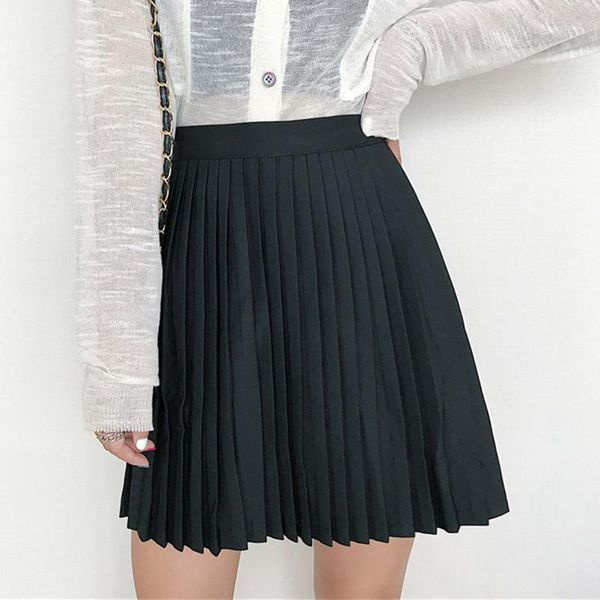 

skirts korean womens elegant women pleated skirt woman high-waist mini preppy style midi faldas mujer moda ol, Black