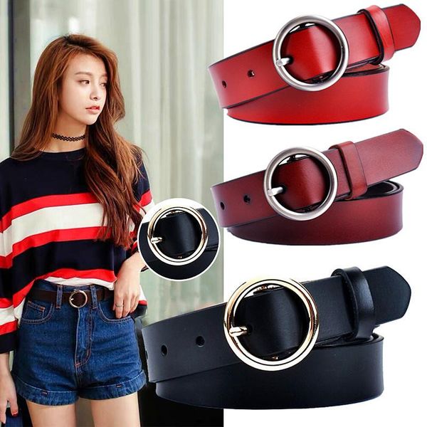 

belts women belt fashion waist two-layer cowhide metal round buckle heart pin for ladies leisure dress jeans wide waistband, Black;brown
