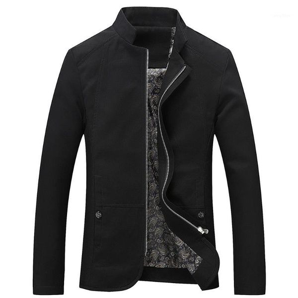 

men's jackets blazer jacket men spring autumn business coat work stand collar zipper outwear lightweight 2021 cotton, Black;brown