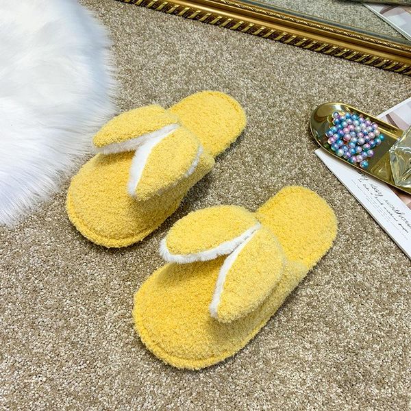 

women slippers winter shoes flat sweet home indoor fur warm soft slip on ears autumn female short plush, Black