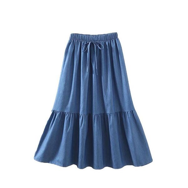 

skirts plus size 5xl7xl denim skirt summer women 2021 fashion casual a-line autumn pleated elastic waist solid color girl feminos, Black
