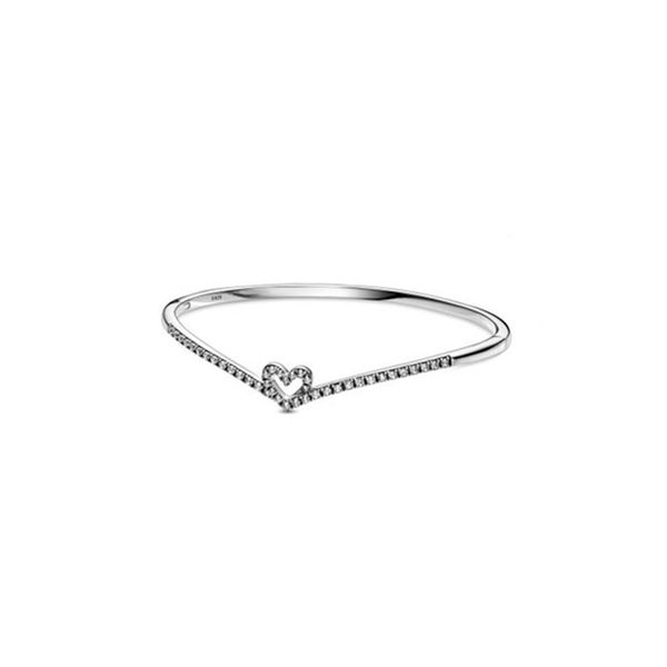 

new 2021 100% 925 sterling silver heart bangle bracelet fit diy original fshion jewelry gift 111, Golden;silver