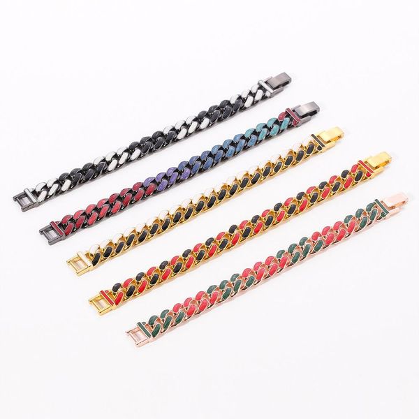 

2021 fashion unique hip hop cuban chain drip bracelet chain bracelet colorful shine cuban chain mens jewelry, Black
