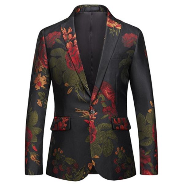 

men blazer fashion jacquard floral slim fit casual suit jacket veste homme costume gentlemen luxurious dress blazers men's suits &, White;black