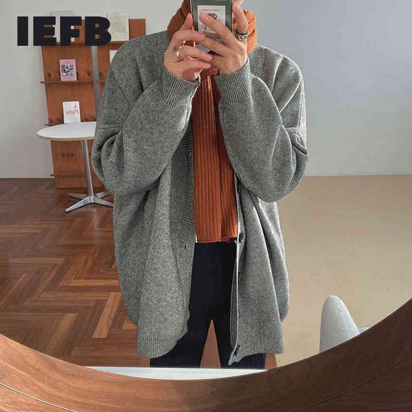 

iefb autumn knitted cardigan sweater men's single breated thickened kintwear korean fashion loose vintage clothes for male y4535 210524, White;black