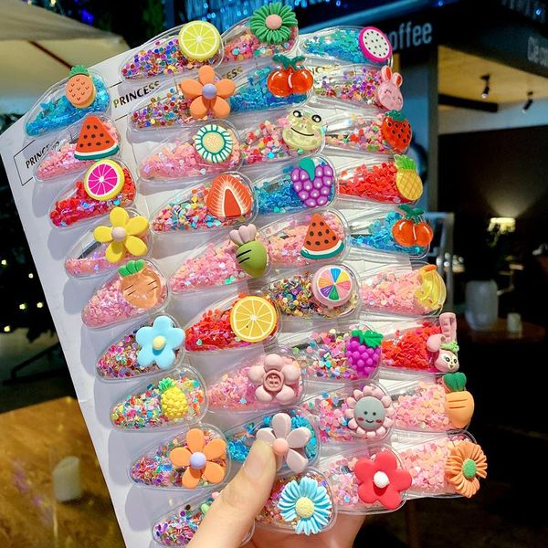 

10/20pcs/set girls cute colorful cartoon flower fruit hairpins kids hair ornament headband clips fashion accessories, Slivery;white