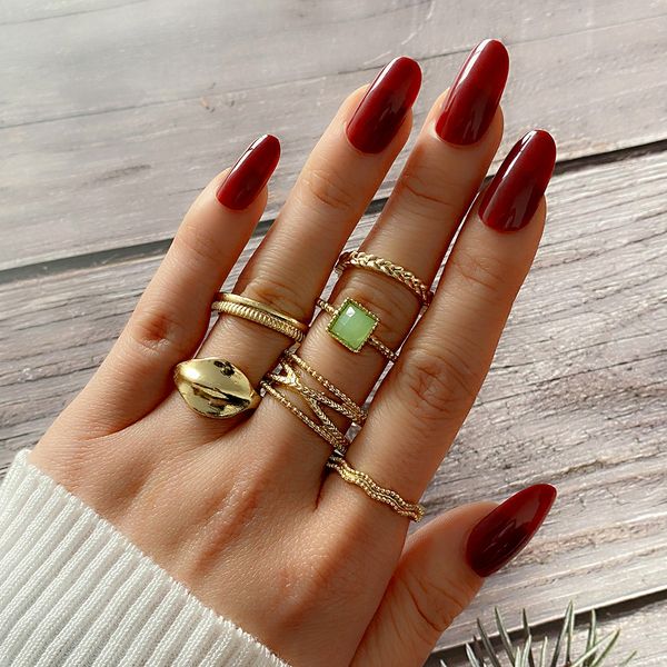 

vintage geometric acrylic alloy joint ring set bohemian metal curved charm finger ring female 2021 fashion jewelry, Golden;silver
