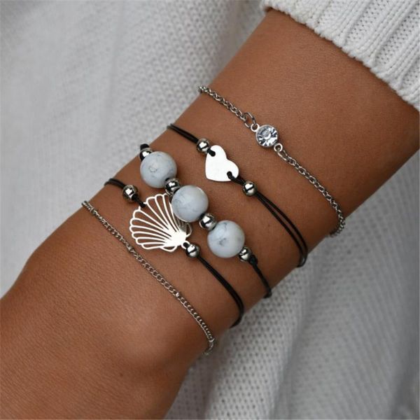 

charm bracelets vintage heart boho bracelet for women girl bohemian shell stone beads bangles female fashion jewelry, Golden;silver