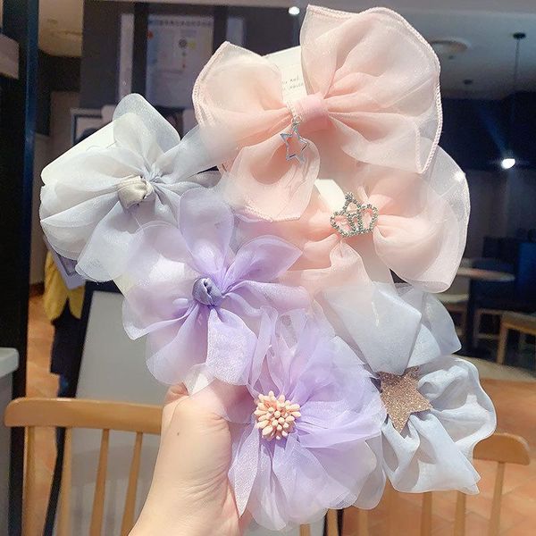 

children cute colors lace crown star flower bow ornament hair clips girls lovely sweet barrettes hairpins kids accessories, Slivery;white
