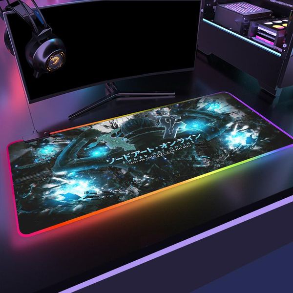 

mouse pads & wrist rests sword art online anime gaming rgb gamer large mousepad led lighting usb keyboard colorful desk pad mice mat for pc