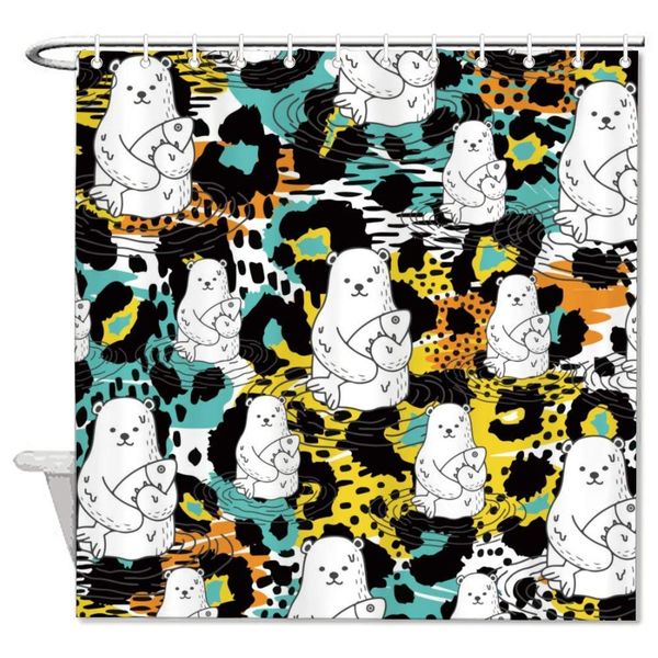 

white leopard bear pattern waterproof shower curtains for bathtub shower novelty fabric bathroom liner decorative polyester bath