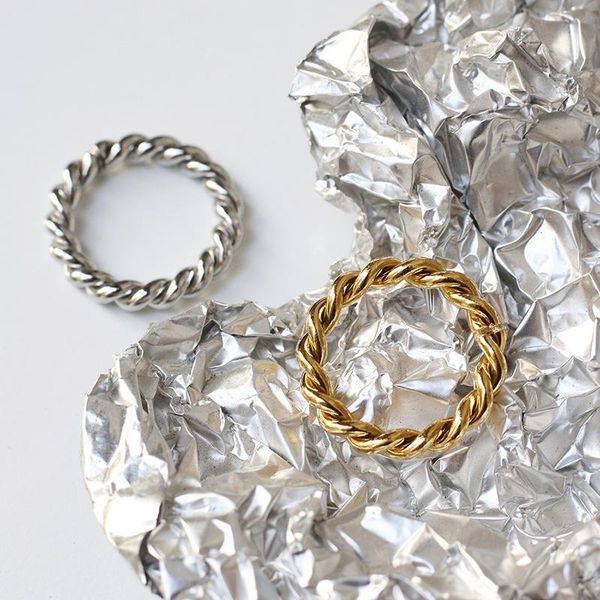 

cluster rings tarnish gold silver color bold twisted rope chain stainless steel for women minimalist ladies jewelry ring, Golden;silver