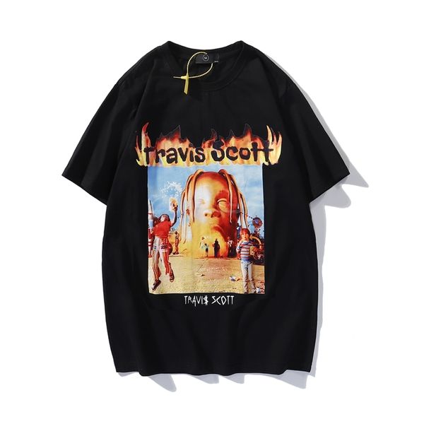 

men's t-shirts travis scott chararter painted short sleeve t shirt men and women harajuku high street oversize cotton summer t-shi, White;black