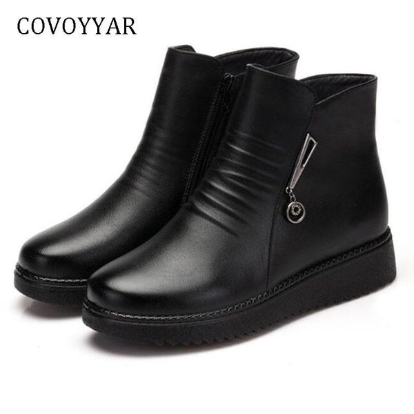 

boots covoyyar 2021 winter women wedges ankle fashion platform side zip black cotton shoes booties size 41 wbs1032