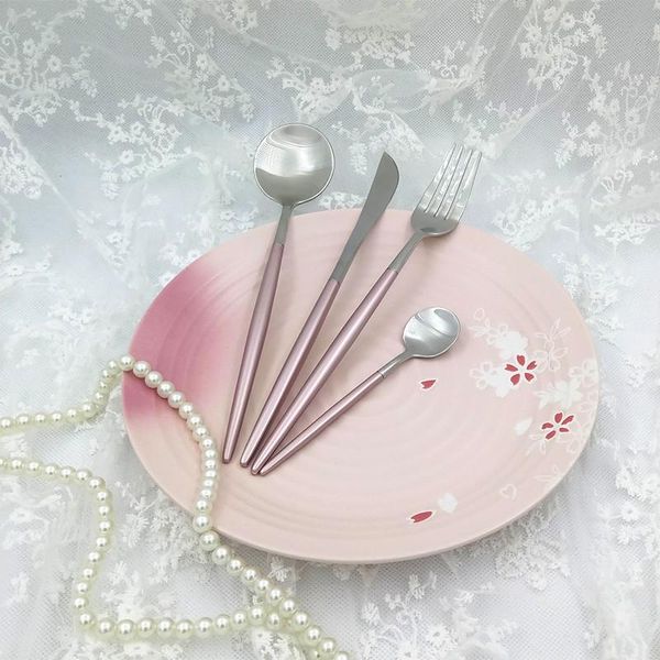 

dinnerware sets dessert scoop pink fork knife flatware set western style cutlery princess design plum blossom 4 pcs/set