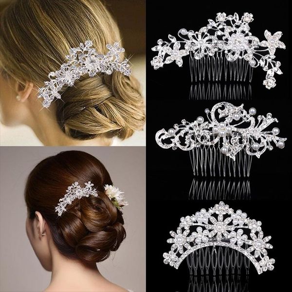 

hair clips & barrettes wedding combs bridal accessories for women girl jewelry silver color pearl rhinestone head woman headpiece, Golden;silver