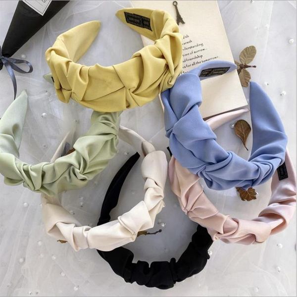 

hair accessories candy women hairbands korean fold band simple hoop solid color headband wide side bands knotted face wash