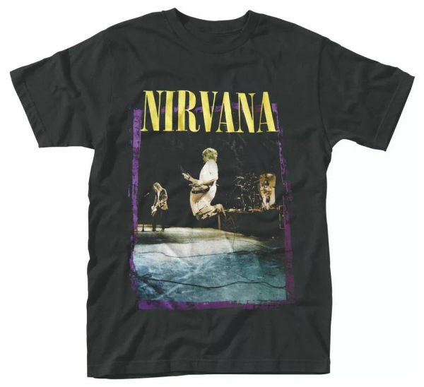 

official nirvana t shirt stage jump black classic grunge rock metal band tee new, White;black