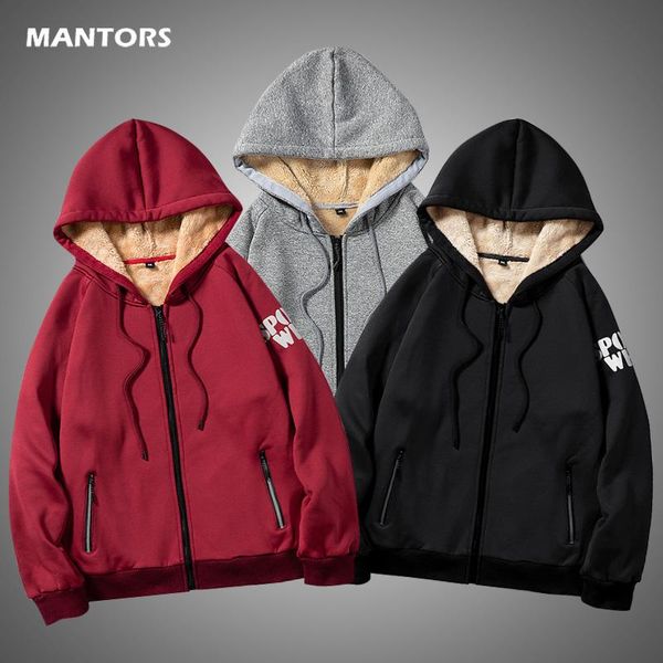 

men's jackets winter mens thick fleece coat velvet warm sweatshirts 2021 high street zipper cardigan jacket men hooded overcoats, Black;brown