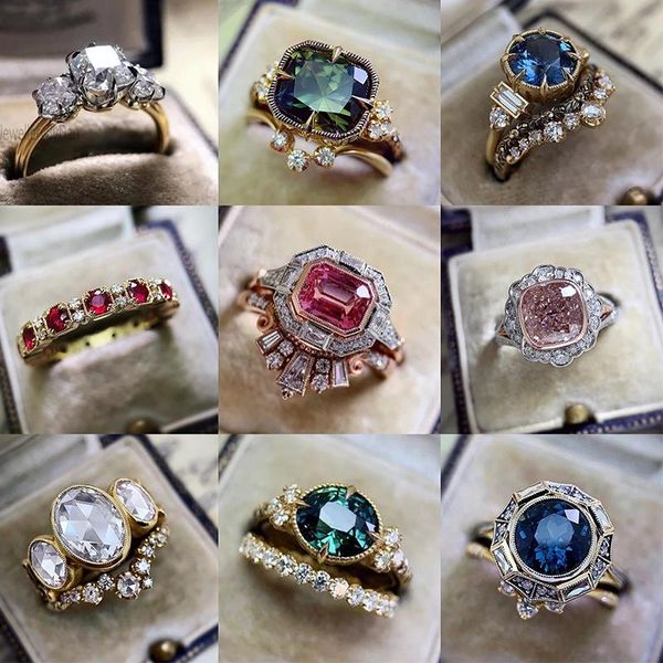 

wedding rings 21 styles vintage cubic zircon bohemia for women gift luxury jewelry crystal ancient gold big princess ring ladies, Slivery;golden