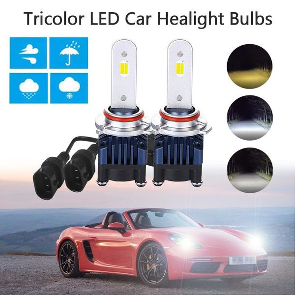 

car headlights led headlight bulbs tricolor fog lamp 3000/4500/6000k 70w 8000lm h1 h3 h4 h7 h8/9/11 9005/9006 9012 waterproof auto headlamp