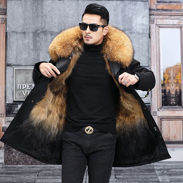 

winter jacket men parkas thicken warm real fur coat hoodies raccoon furs collar man clothes snow jackets windbreakers plus size m-5xl black