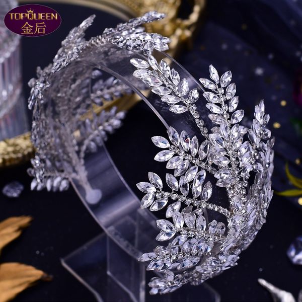 Luxury Baroque Crystal Diamond Leaf Wedding Tiara with Rhinestone Crown - Elegant Bridal Headwear and hair tiara