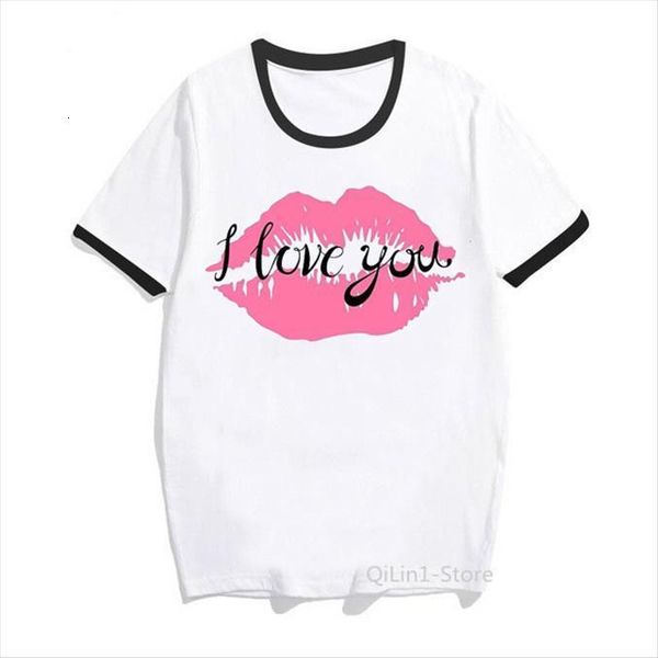 

pink lip kiss femme graphic womens tees lover i love you tee white fashion t top