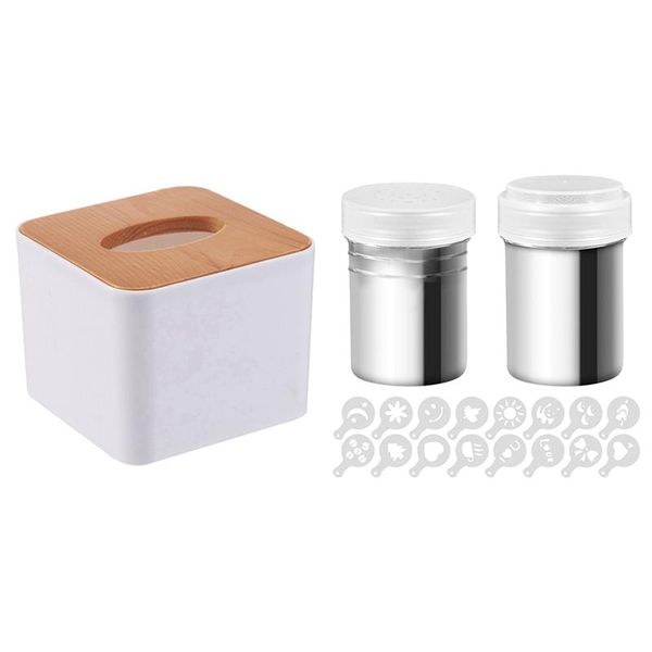 

tissue boxes & napkins 1x square wooden box case napkin holder storage 1set dredders and coffee cinnamon power powder shaker can