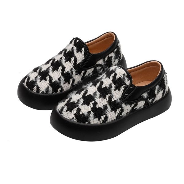 

children's casual canvas shoes spring new boys pedal shoes girls retro houndstooth lazy shoes boys and girls sneakers 25-36 210329, Black
