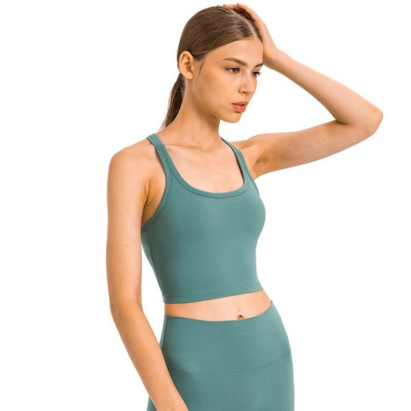 

yoga outfit women's longline racerback push-up sports bras fitted gym crop shockproof fitness running tank with built in bra