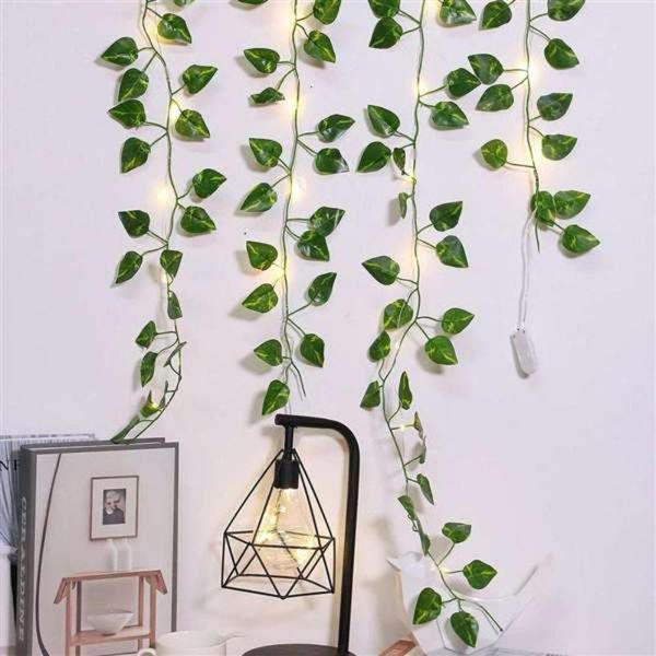 

artificial green stalk leaf decorative light string rattan cane copper wire winding 2.2m/25 lights flowers & wreaths