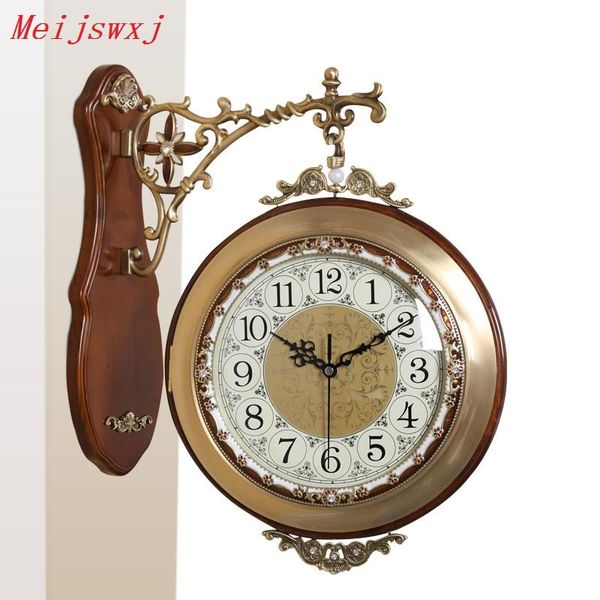 

wall clocks n meijswxj saat double-sided clock reloj relogio de parede wood duvar saati pure copper mute living room watch