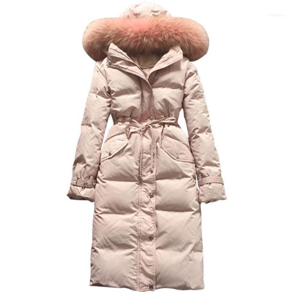 

women's down & parkas 2021 women coat winter long sleeve loose outer coats big natural raccoon fur collar parka lp4391, Black