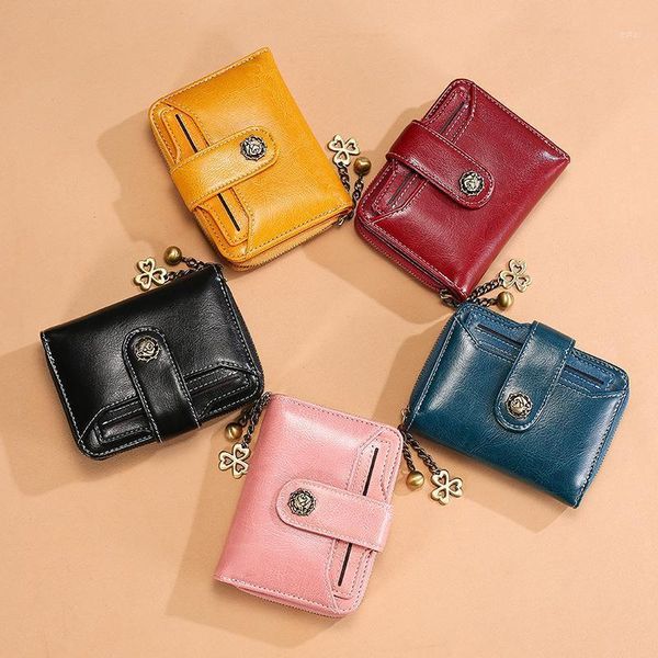 

wallets women's wallet leather short cute multi-function small zero1, Red;black
