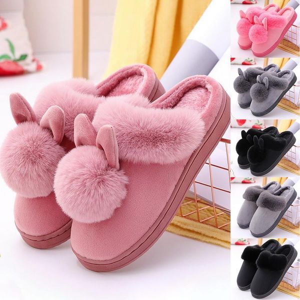 

women winter slippers velvet snow female slipper indoor home shoes casual ladies soft comfort shoe woman furry ears plush, Black