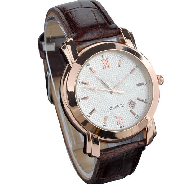 

wristwatches brand fashion roman dial calendar dress watch mens elegant leather black analog quartz sports wrist relogio masculino, Slivery;brown