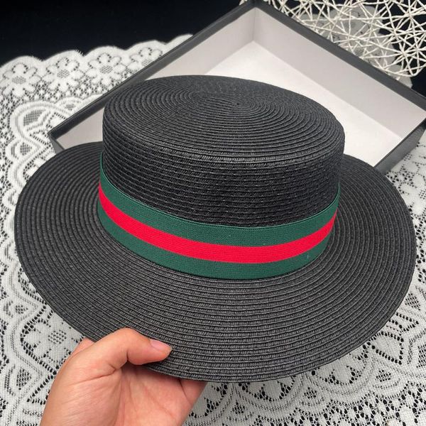 

wide brim hats spring style raffia straw hat ribbon letter big ladies sun seaside vacation travel 2021, Blue;gray