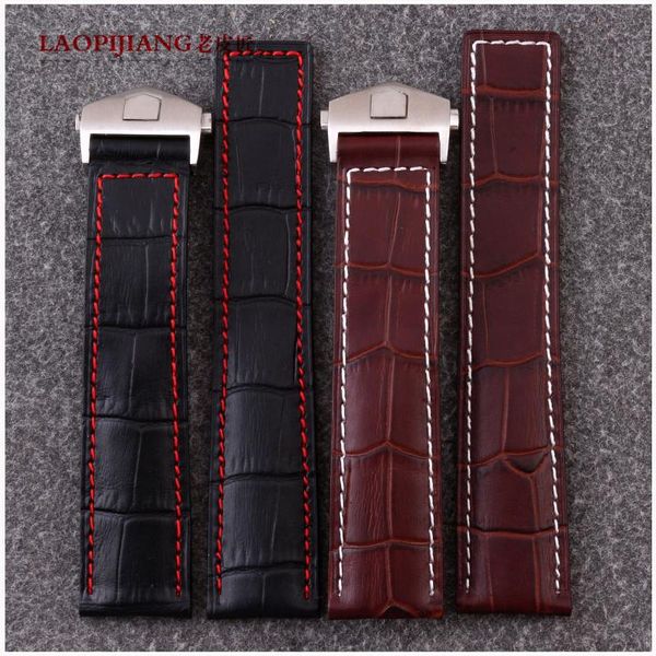 

watch bands laopijiang duty quality monaco calera genuine leather strap for male butterfly clasp fashion accessories watchband 19mm 20mm, Black;brown