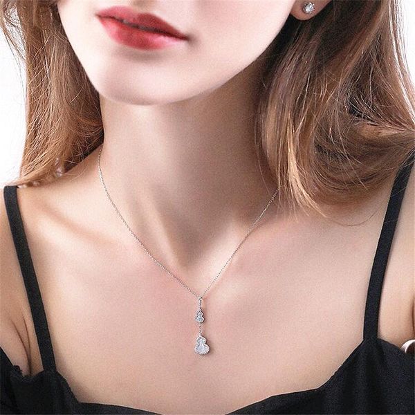 

pendant necklaces korea shell double gourd aesthetic necklace for women shine zircon lucky clavicle chain brand jewelry z410, Silver