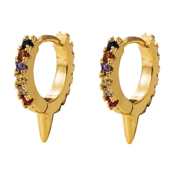 

hoop & huggie fashion punk spikes earrings piercing hoops cubic zirconia ear clips gold color ring statement jewelry for women, Golden;silver