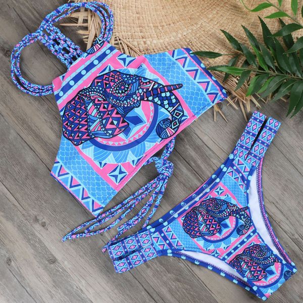 

2020 new girl bikinis set bikini swimwear woman swimsuit elephant print multicolor low waist wholesale pads push up, White;black